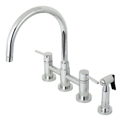 New Concord Two-Handle 4-Hole Bridge Kitchen Faucet with Brass Side Sprayer Faucets With Side Spray|Bridge Faucets