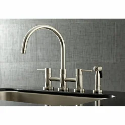 New Concord Two-Handle 4-Hole Bridge Kitchen Faucet with Brass Side Sprayer Faucets With Side Spray|Bridge Faucets