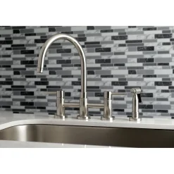 New Concord Two-Handle 4-Hole Bridge Kitchen Faucet with Brass Side Sprayer Faucets With Side Spray|Bridge Faucets