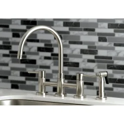 New Concord Two-Handle 4-Hole Bridge Kitchen Faucet with Brass Side Sprayer Faucets With Side Spray|Bridge Faucets
