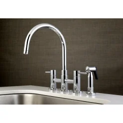 New Concord Two-Handle 4-Hole Bridge Kitchen Faucet with Brass Side Sprayer Faucets With Side Spray|Bridge Faucets