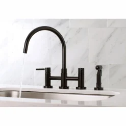 New Concord Two-Handle 4-Hole Bridge Kitchen Faucet with Brass Side Sprayer Faucets With Side Spray|Bridge Faucets