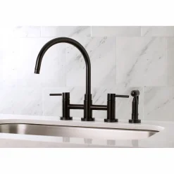 New Concord Two-Handle 4-Hole Bridge Kitchen Faucet with Brass Side Sprayer Faucets With Side Spray|Bridge Faucets