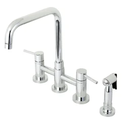 Concord Two-Handle Deck Mount Bridge Kitchen Faucet with Brass Side Sprayer Faucets With Side Spray|Bridge Faucets