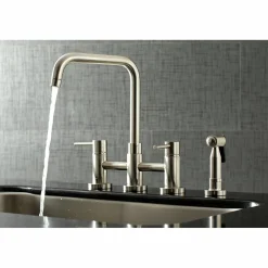 Concord Two-Handle Deck Mount Bridge Kitchen Faucet with Brass Side Sprayer Faucets With Side Spray|Bridge Faucets
