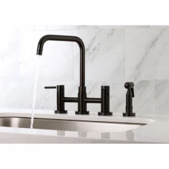 Concord Two-Handle Deck Mount Bridge Kitchen Faucet with Brass Side Sprayer Faucets With Side Spray|Bridge Faucets