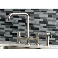 Concord Two-Handle Deck Mount Bridge Kitchen Faucet with Brass Side Sprayer Faucets With Side Spray|Bridge Faucets