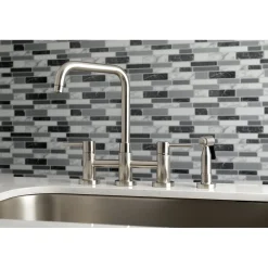 Concord Two-Handle Deck Mount Bridge Kitchen Faucet with Brass Side Sprayer Faucets With Side Spray|Bridge Faucets