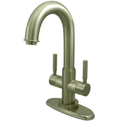 New Concord Two Handle 4" Centerset Lavatory Faucet with Push-Up and Optional Deck Plate in Satin Nickel 4" Center Set