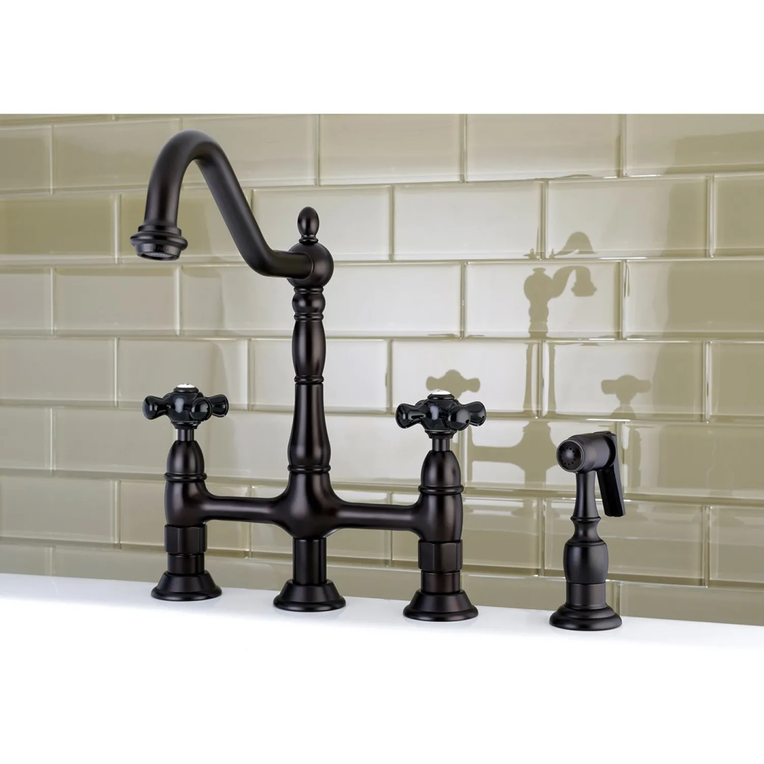 Hot Duchess Deck Mount 8" Centerset Kitchen Faucet with Brass Sprayer Faucets With Side Spray|Bridge Faucets
