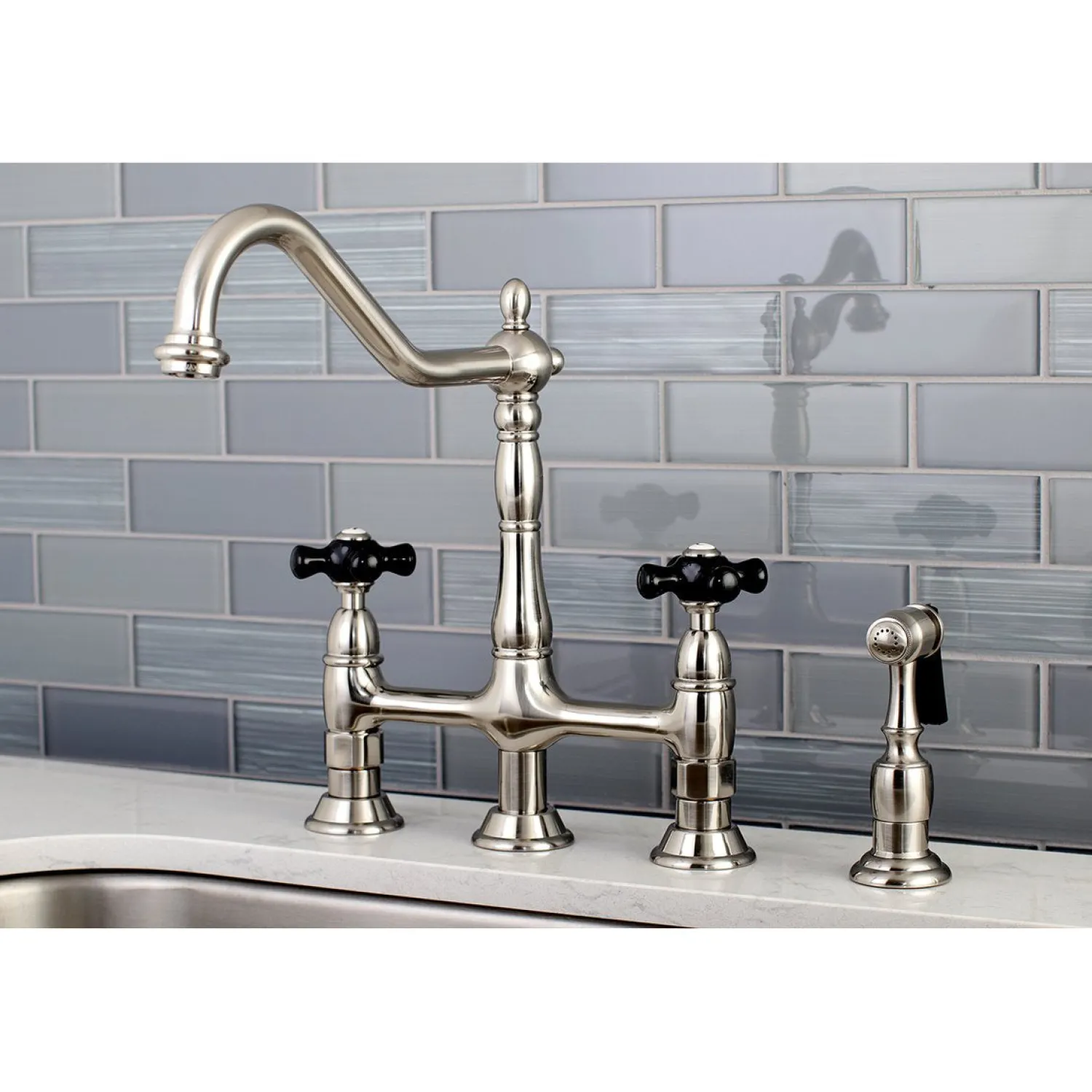 Hot Duchess Deck Mount 8" Centerset Kitchen Faucet with Brass Sprayer Faucets With Side Spray|Bridge Faucets