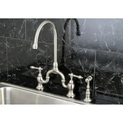 Clearance English Country Deck Mount Kitchen Bridge Faucet with Brass Sprayer Faucets With Side Spray|Bridge Faucets
