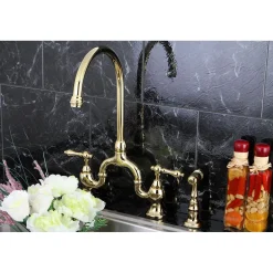 Clearance English Country Deck Mount Kitchen Bridge Faucet with Brass Sprayer Faucets With Side Spray|Bridge Faucets