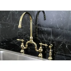 Clearance English Country Deck Mount Kitchen Bridge Faucet with Brass Sprayer Faucets With Side Spray|Bridge Faucets