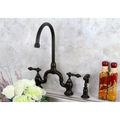 Clearance English Country Deck Mount Kitchen Bridge Faucet with Brass Sprayer Faucets With Side Spray|Bridge Faucets