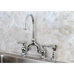 Clearance English Country Deck Mount Kitchen Bridge Faucet with Brass Sprayer Faucets With Side Spray|Bridge Faucets