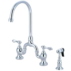Clearance English Country Deck Mount Kitchen Bridge Faucet with Brass Sprayer Faucets With Side Spray|Bridge Faucets
