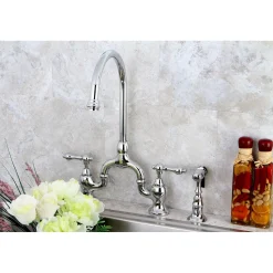 Clearance English Country Deck Mount Kitchen Bridge Faucet with Brass Sprayer Faucets With Side Spray|Bridge Faucets