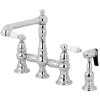 Discount English Country 4-Hole 8" Bridge Kitchen Faucet with Sprayer Faucets With Side Spray|Bridge Faucets