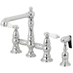 Discount English Country 4-Hole 8" Bridge Kitchen Faucet with Sprayer Faucets With Side Spray|Bridge Faucets