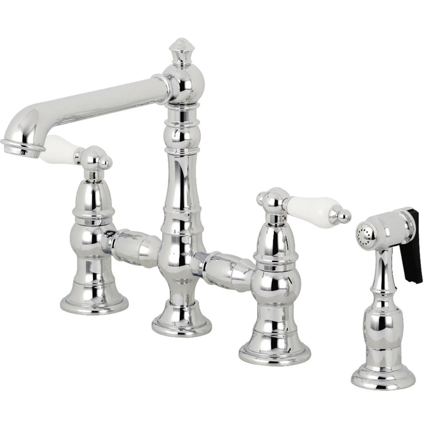 Discount English Country 4-Hole 8" Bridge Kitchen Faucet with Sprayer Faucets With Side Spray|Bridge Faucets