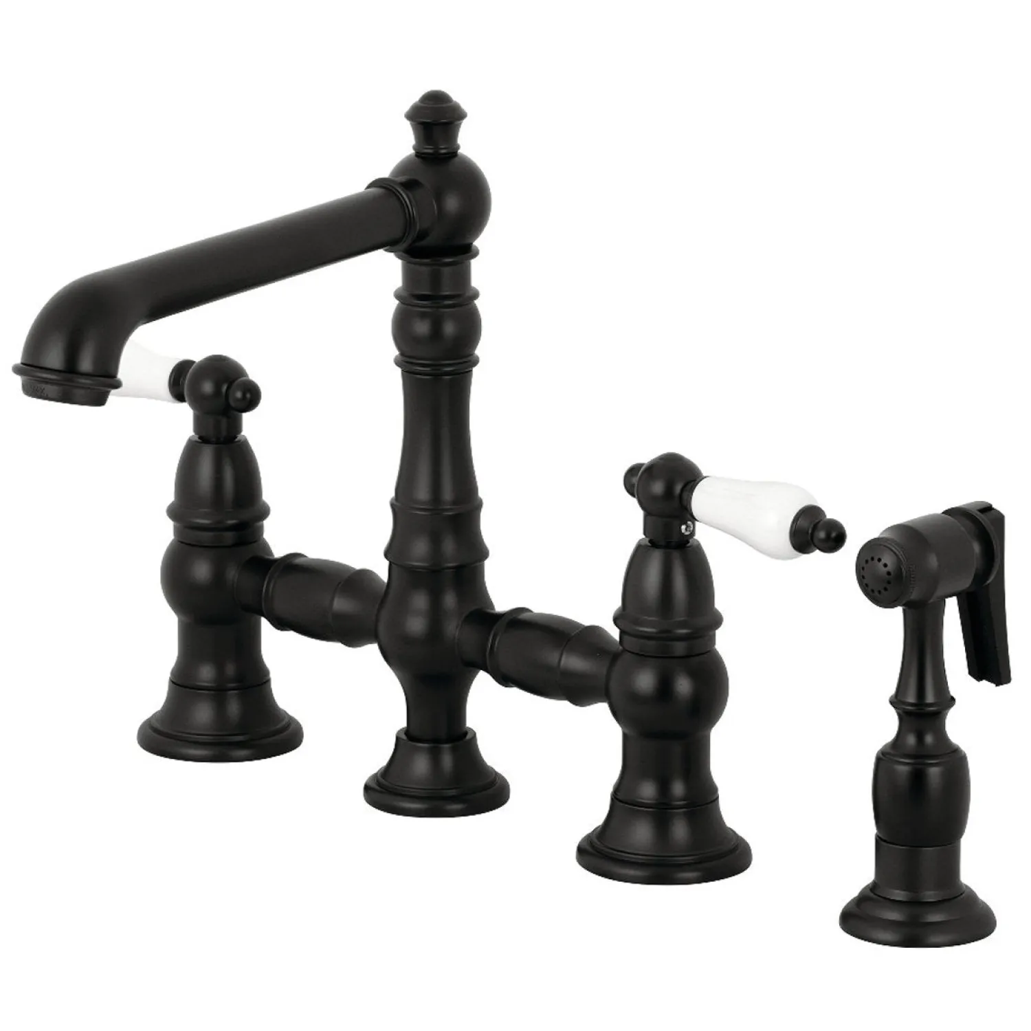 Discount English Country 4-Hole 8" Bridge Kitchen Faucet with Sprayer Faucets With Side Spray|Bridge Faucets