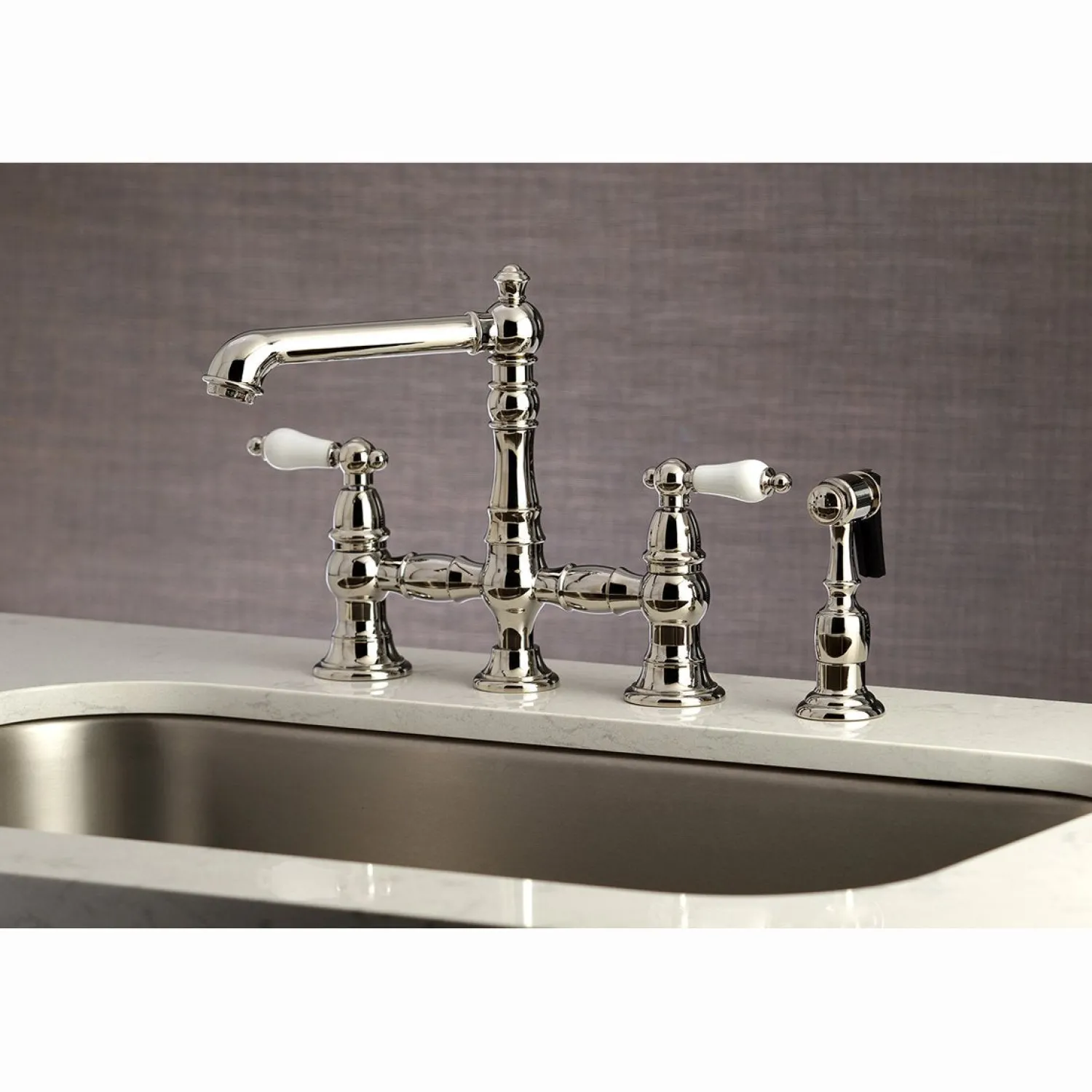 Discount English Country 4-Hole 8" Bridge Kitchen Faucet with Sprayer Faucets With Side Spray|Bridge Faucets
