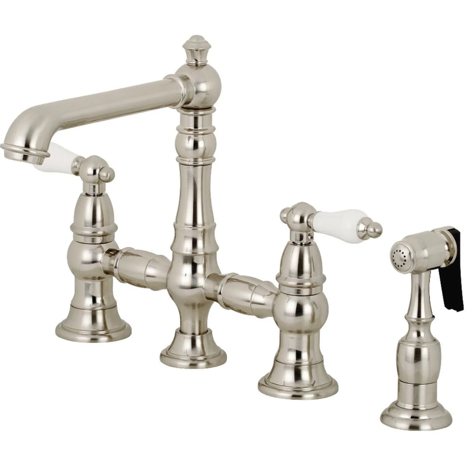 Discount English Country 4-Hole 8" Bridge Kitchen Faucet with Sprayer Faucets With Side Spray|Bridge Faucets