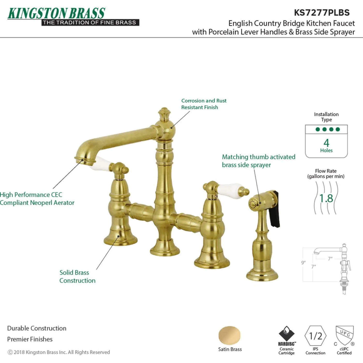 Discount English Country 4-Hole 8" Bridge Kitchen Faucet with Sprayer Faucets With Side Spray|Bridge Faucets