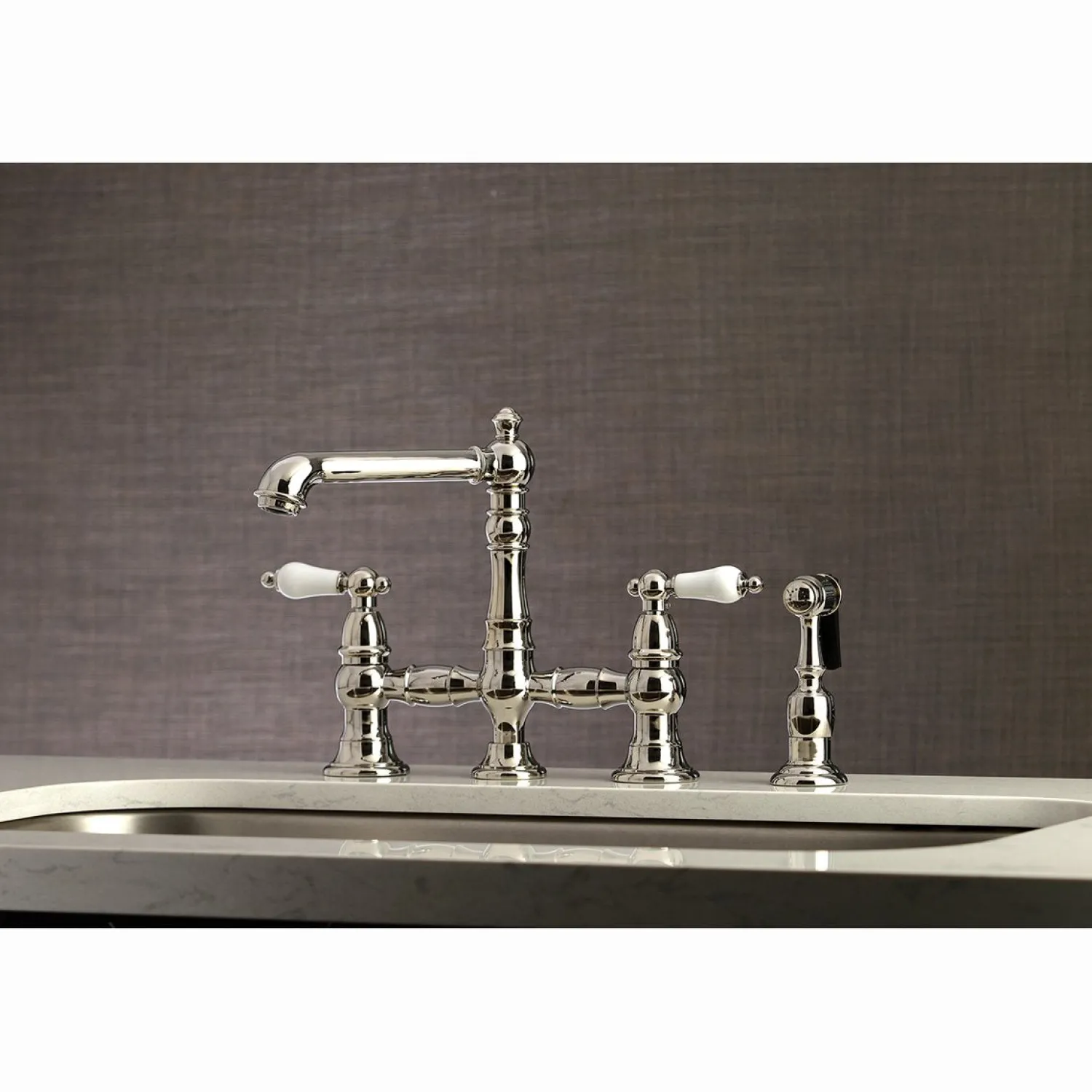 Discount English Country 4-Hole 8" Bridge Kitchen Faucet with Sprayer Faucets With Side Spray|Bridge Faucets