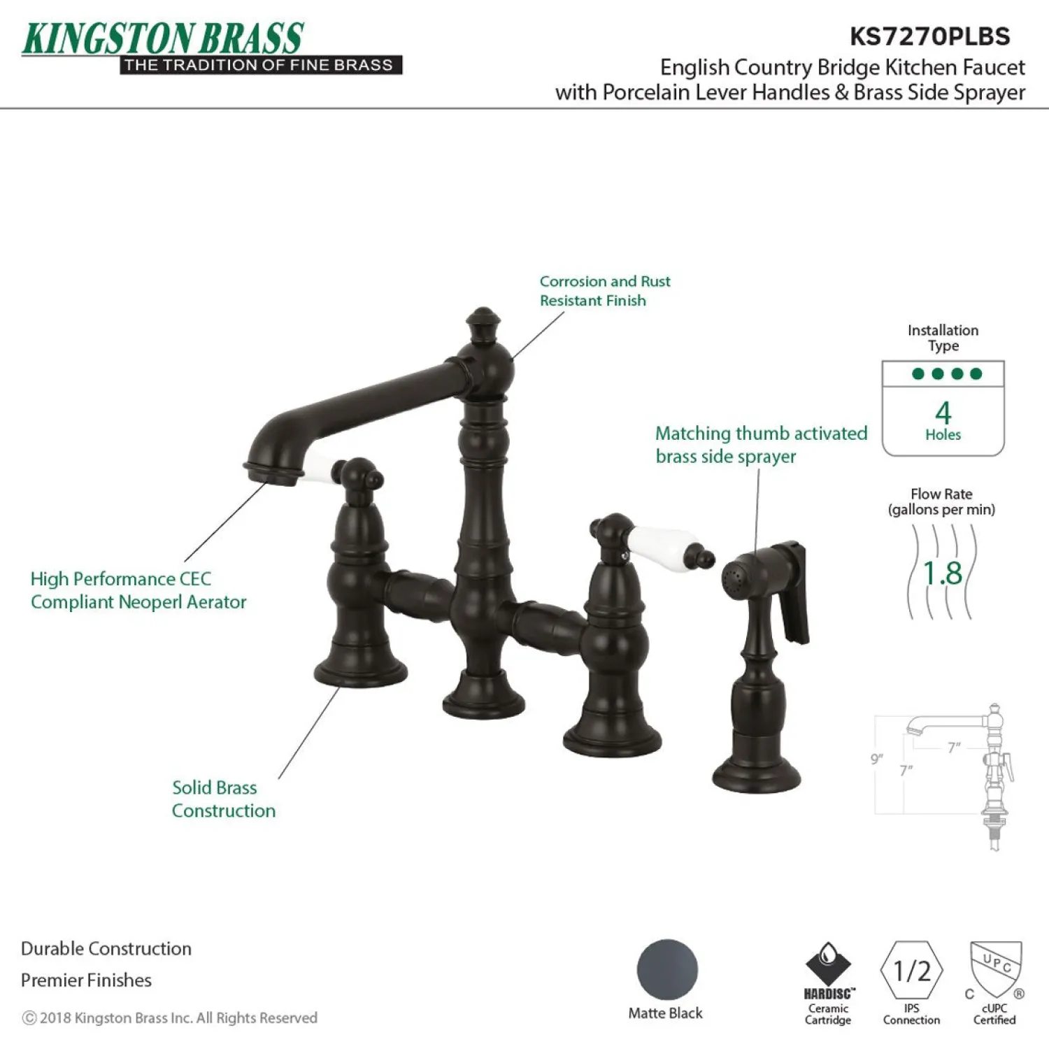 Discount English Country 4-Hole 8" Bridge Kitchen Faucet with Sprayer Faucets With Side Spray|Bridge Faucets
