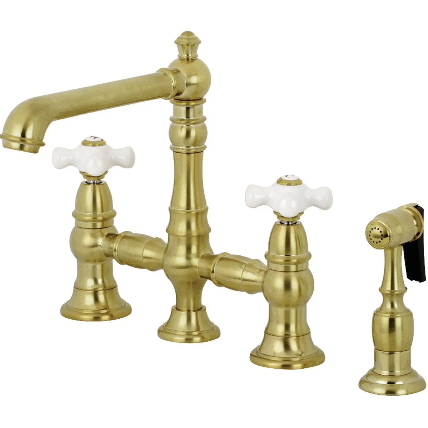 Outlet English Country 8" Bridge 4-Hole Kitchen Faucet with Sprayer Faucets With Side Spray|Bridge Faucets