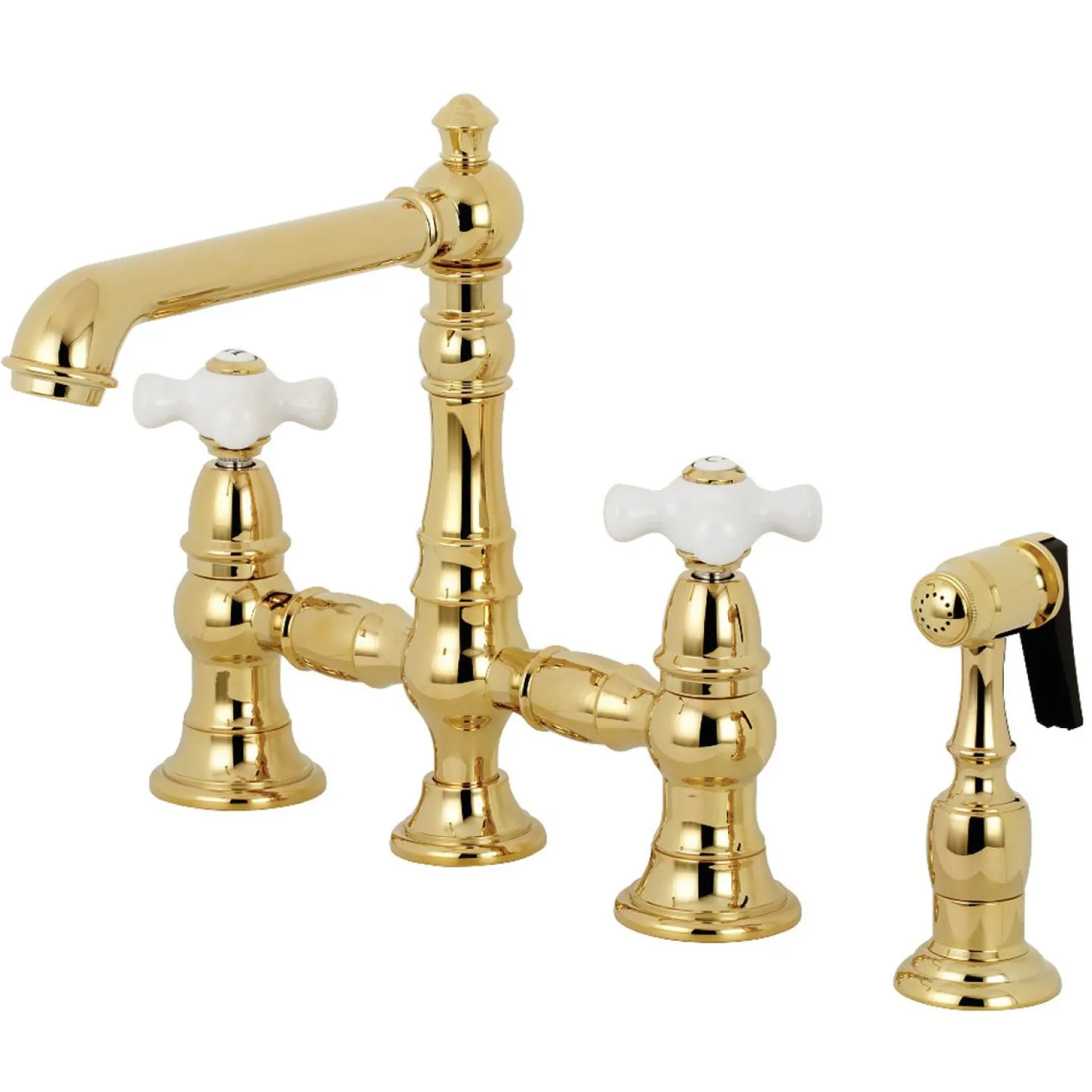 Outlet English Country 8" Bridge 4-Hole Kitchen Faucet with Sprayer Faucets With Side Spray|Bridge Faucets