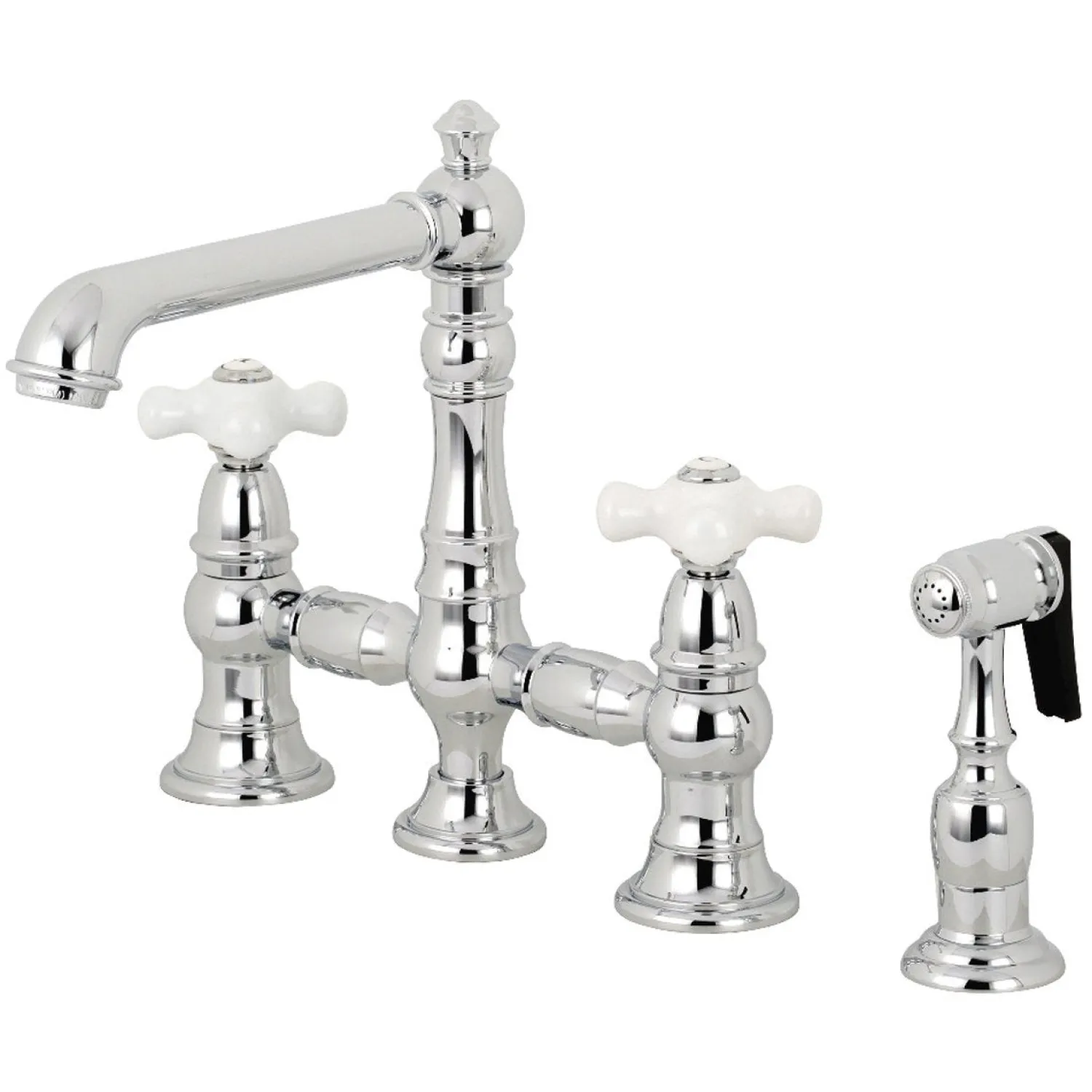 Outlet English Country 8" Bridge 4-Hole Kitchen Faucet with Sprayer Faucets With Side Spray|Bridge Faucets