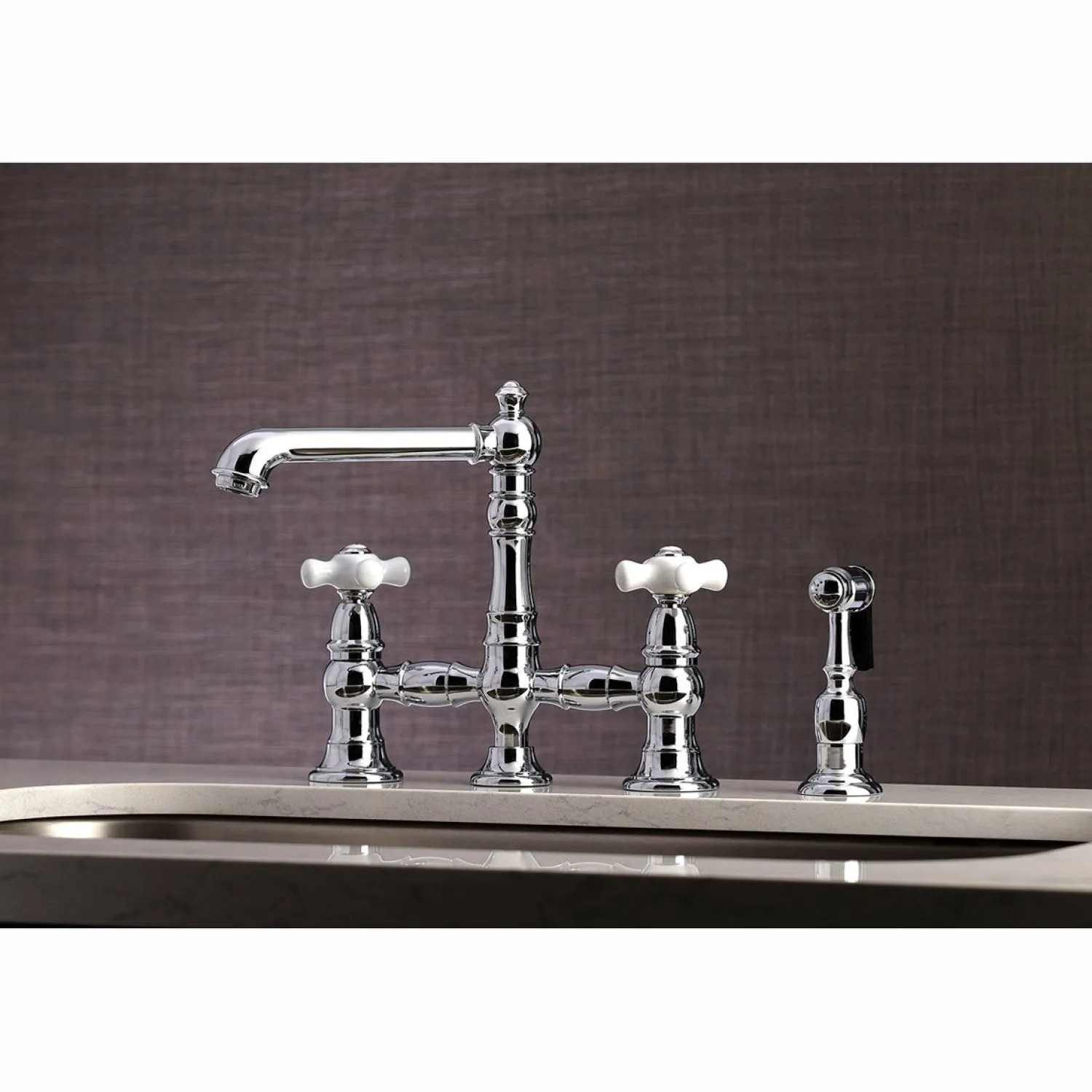Outlet English Country 8" Bridge 4-Hole Kitchen Faucet with Sprayer Faucets With Side Spray|Bridge Faucets