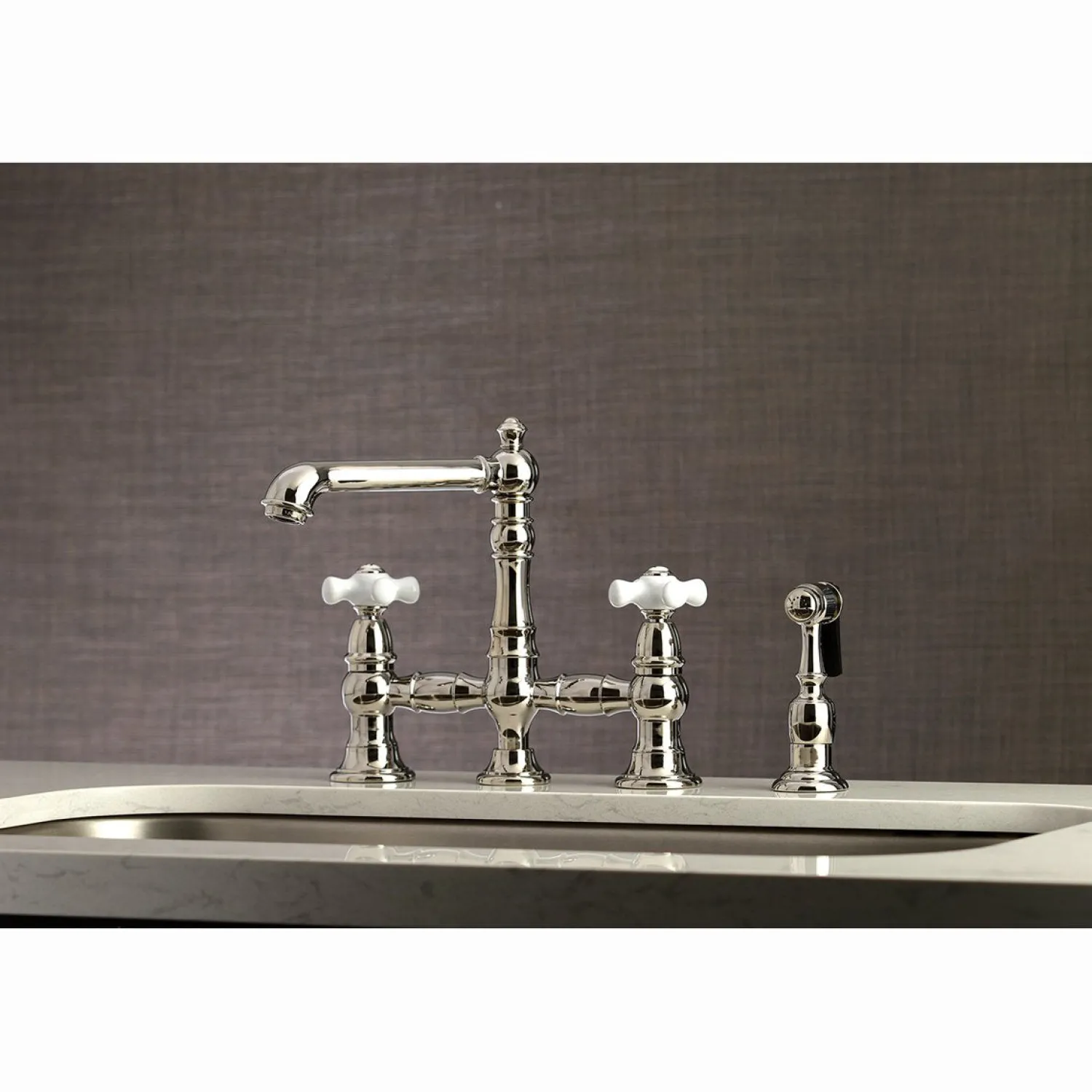 Outlet English Country 8" Bridge 4-Hole Kitchen Faucet with Sprayer Faucets With Side Spray|Bridge Faucets