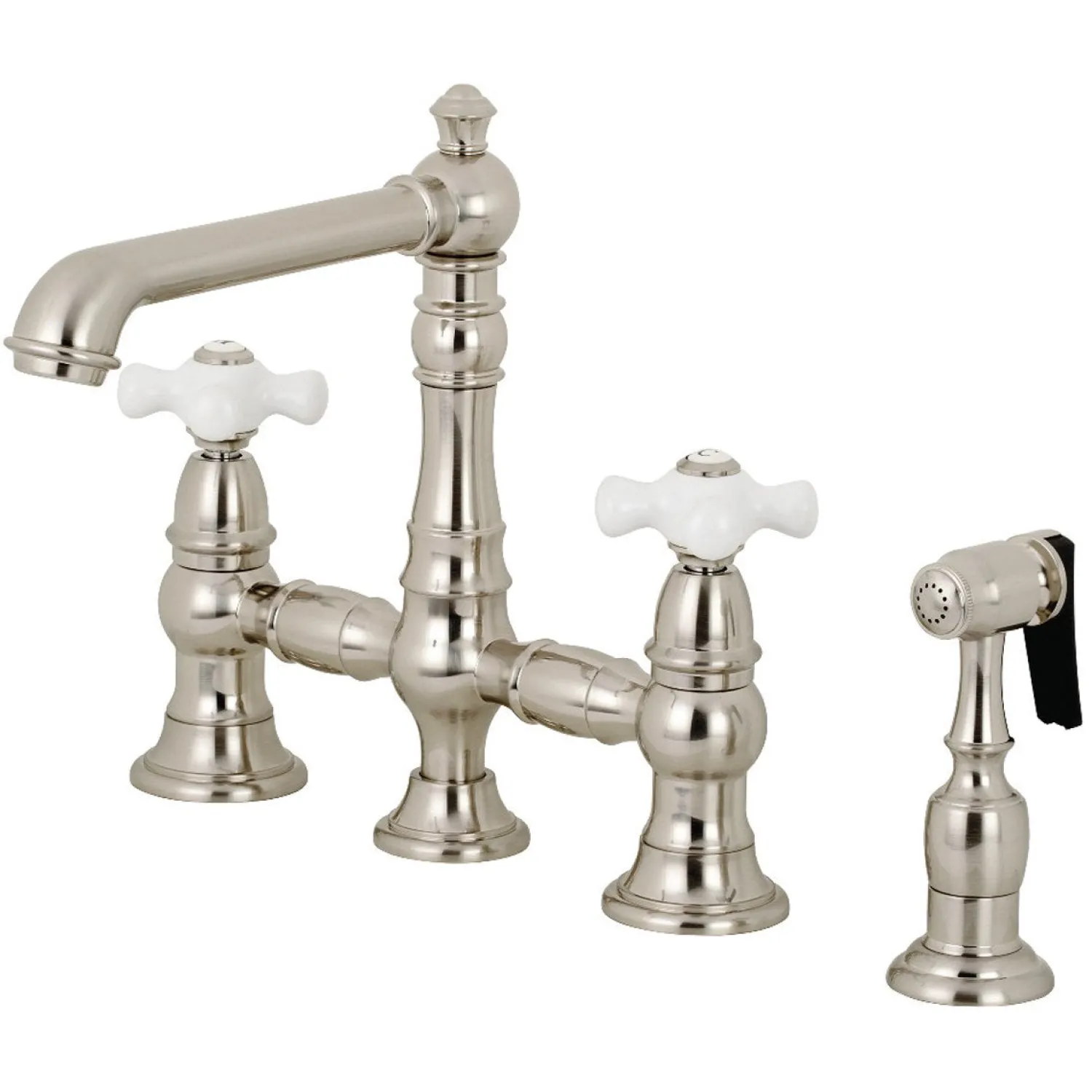 Outlet English Country 8" Bridge 4-Hole Kitchen Faucet with Sprayer Faucets With Side Spray|Bridge Faucets