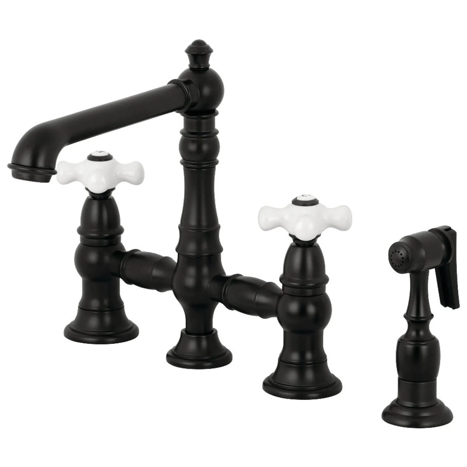 Outlet English Country 8" Bridge 4-Hole Kitchen Faucet with Sprayer Faucets With Side Spray|Bridge Faucets
