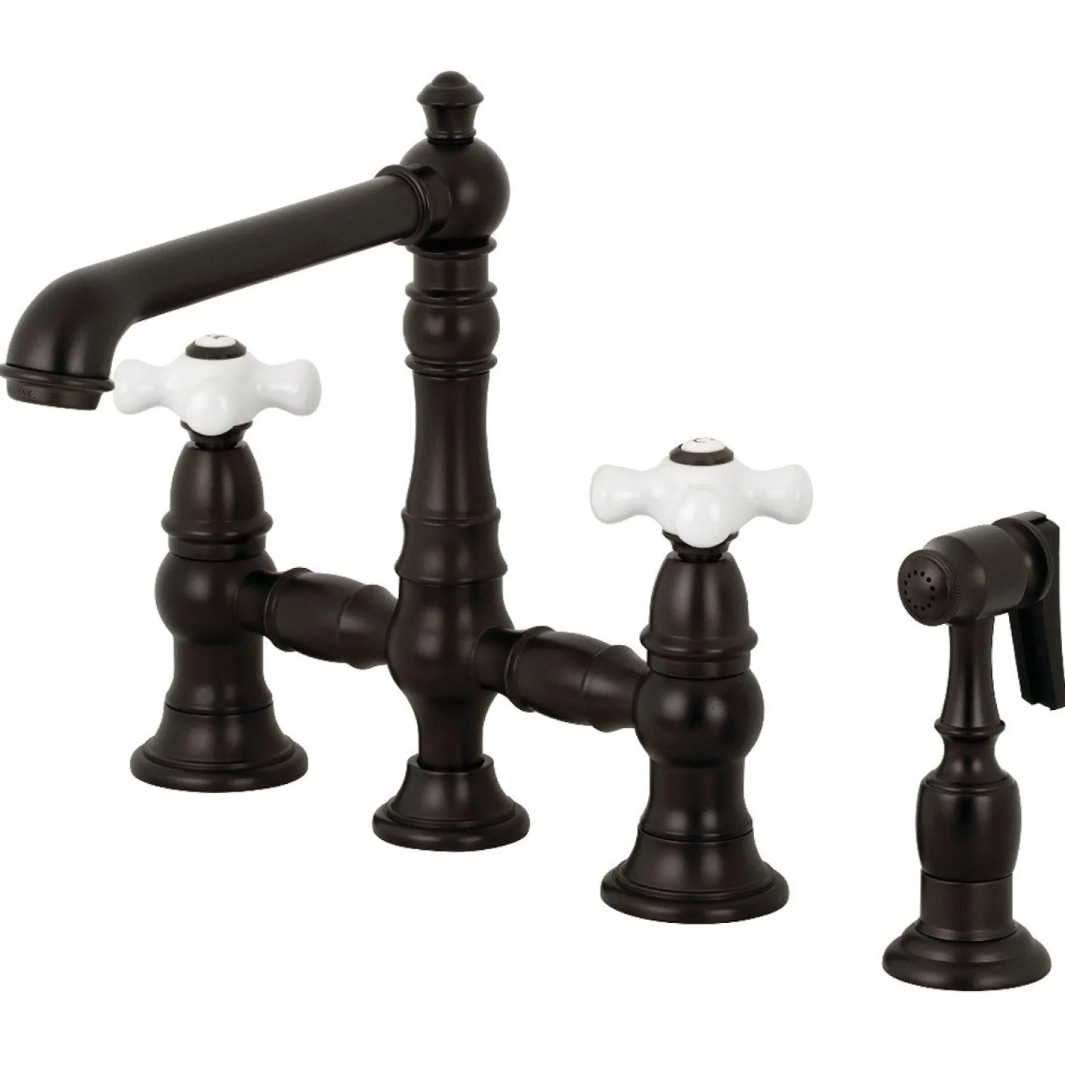 Outlet English Country 8" Bridge 4-Hole Kitchen Faucet with Sprayer Faucets With Side Spray|Bridge Faucets