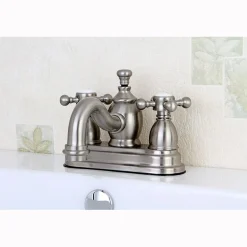 Clearance English Country Classic 4" Centerset Lavatory Faucet with Heritage Spout and Metal Cross Handle 4" Center Set