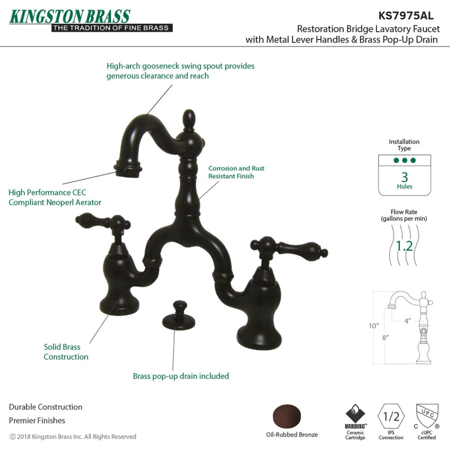 Outlet English Country Bathroom Bridge Faucet 8" Widespread|4" Center Set