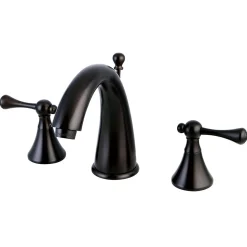 New English Country Two Handle 8" to 16" Widespread Lavatory Faucet with Brass Pop-up 8" Widespread