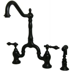 English Country Kitchen Bridge Faucet with Brass Sprayer Faucets With Side Spray|Bridge Faucets