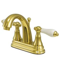 Best English Vintage 4" Centerset Two Handle Lavatory Faucet with Brass Pop-up Drain 4" Center Set