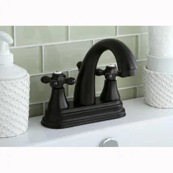 Sale English Vintage Two Handle 4" Centerset Lavatory Faucet with Brass Pop-up 4" Center Set