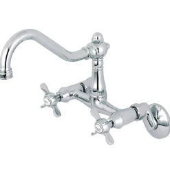 Clearance Essex Cross-Handle 6-Inch Adjustable Center Wall Mount Kitchen Faucet Wall Mounted Kitchen Faucets