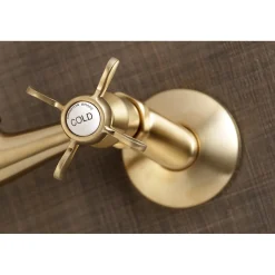Clearance Essex Cross-Handle 6-Inch Adjustable Center Wall Mount Kitchen Faucet Wall Mounted Kitchen Faucets