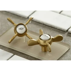 Clearance Essex Cross-Handle 6-Inch Adjustable Center Wall Mount Kitchen Faucet Wall Mounted Kitchen Faucets