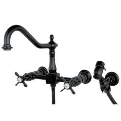 Essex 8-Inch Centerset Wall Mount Kitchen Faucet with Brass Sprayer Wall Mounted Kitchen Faucets