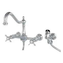 Essex 8-Inch Centerset Wall Mount Kitchen Faucet with Brass Sprayer Wall Mounted Kitchen Faucets